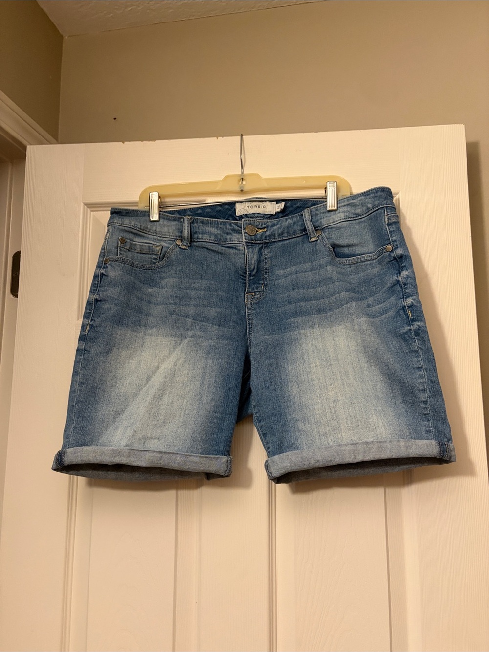 torrid Light Wash Rolled-Hem Denim Shorts